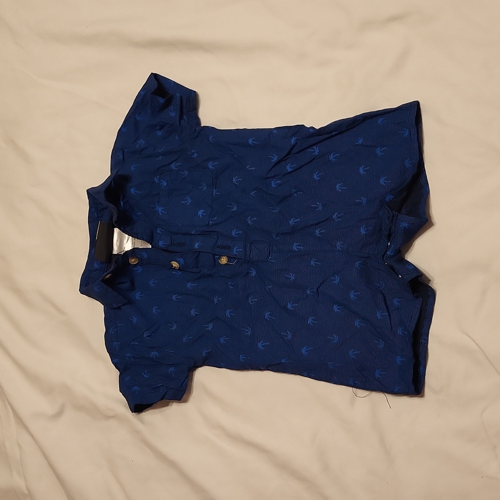 Palm tree print collar shirt and shorts romper 18M